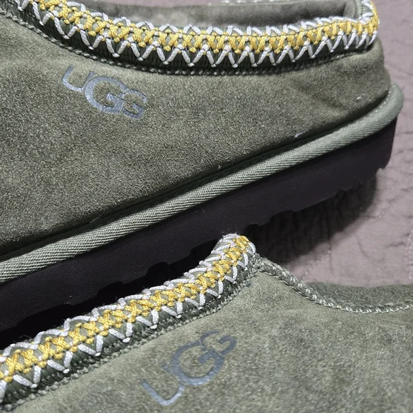 Ugg Slipper Tasman Olive Green Suede Taz Braid Sheepskin Treadlite Slippers, 12